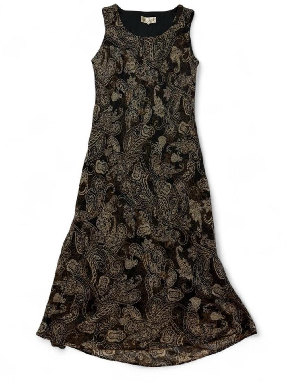 Vintage Studio 1 Paisley Midi Dress 90s Y2K Grunge Fairy Brown Black Size 12